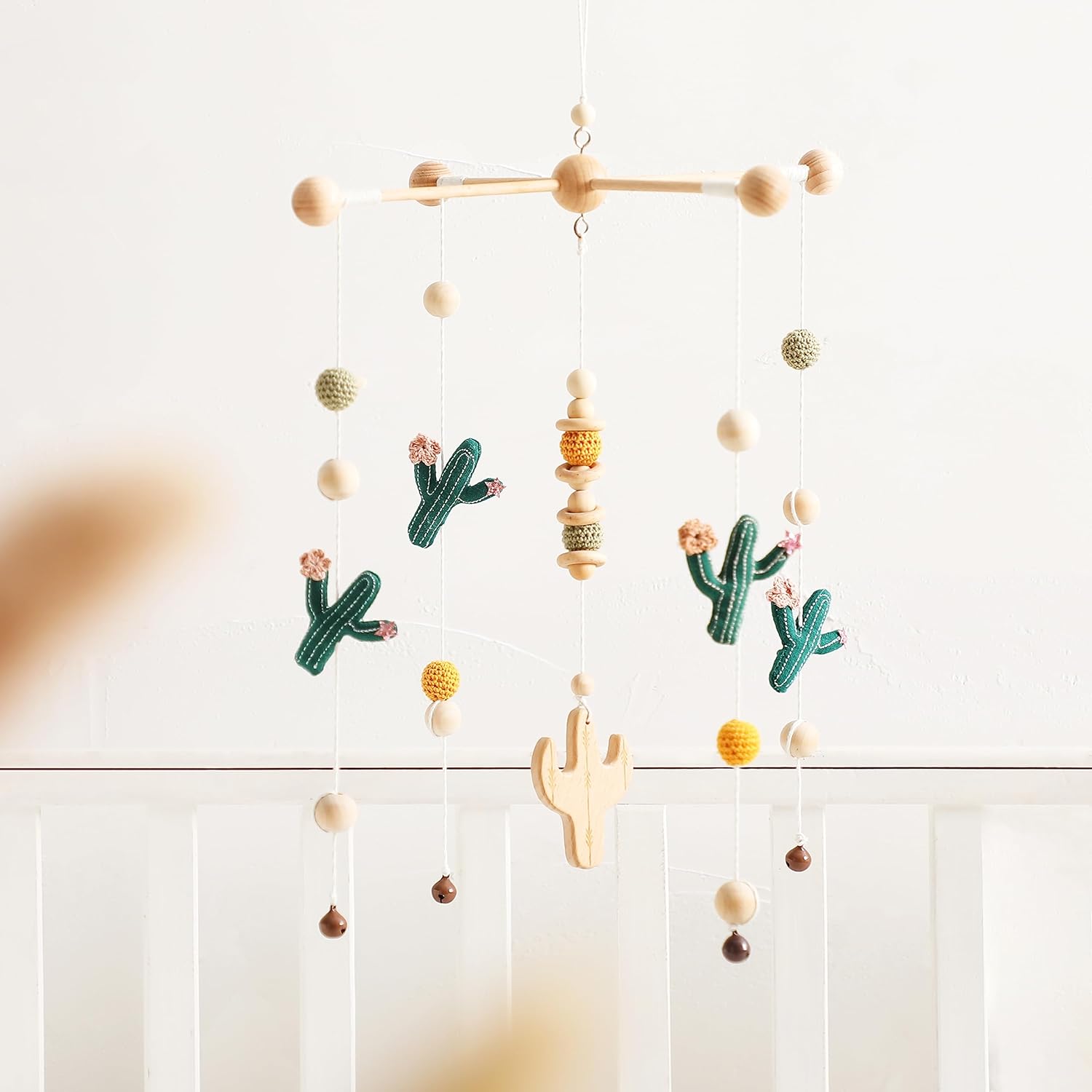 Baby Crib Mobile Cactus Nursery Mobiles Handmade Nordic Style Wooden Nursery Decoration Baby Photography Props Newborn Gift(Green Series) Rectangular