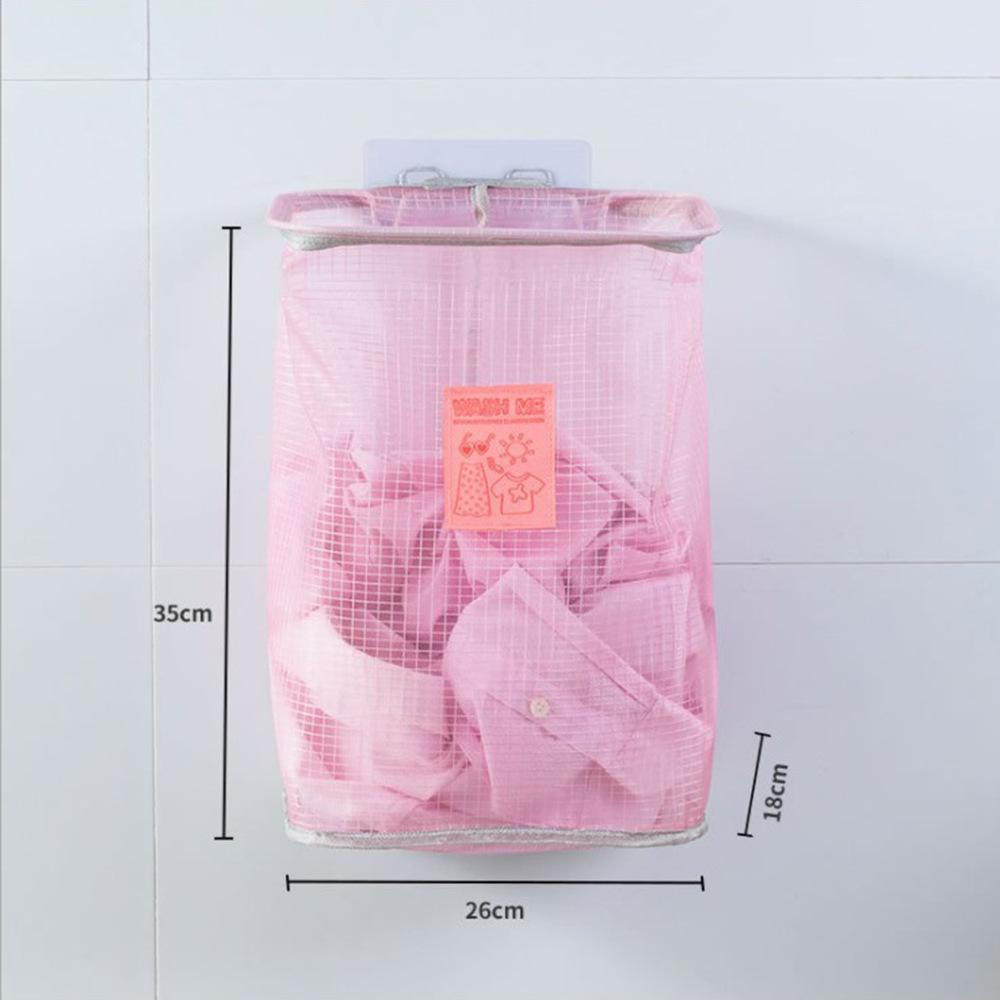 Folding Laundry Basket Organizer Dirty Clothes Bathroom Clothes Mesh Storage Bag Home Wall Mounted Hanging Basket Frame Bucket
