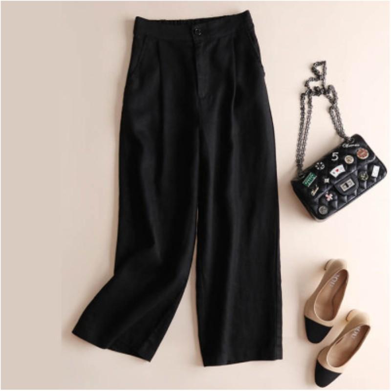 Women's Summer Wide-leg Pant Loose Cotton and Line Casual Pants