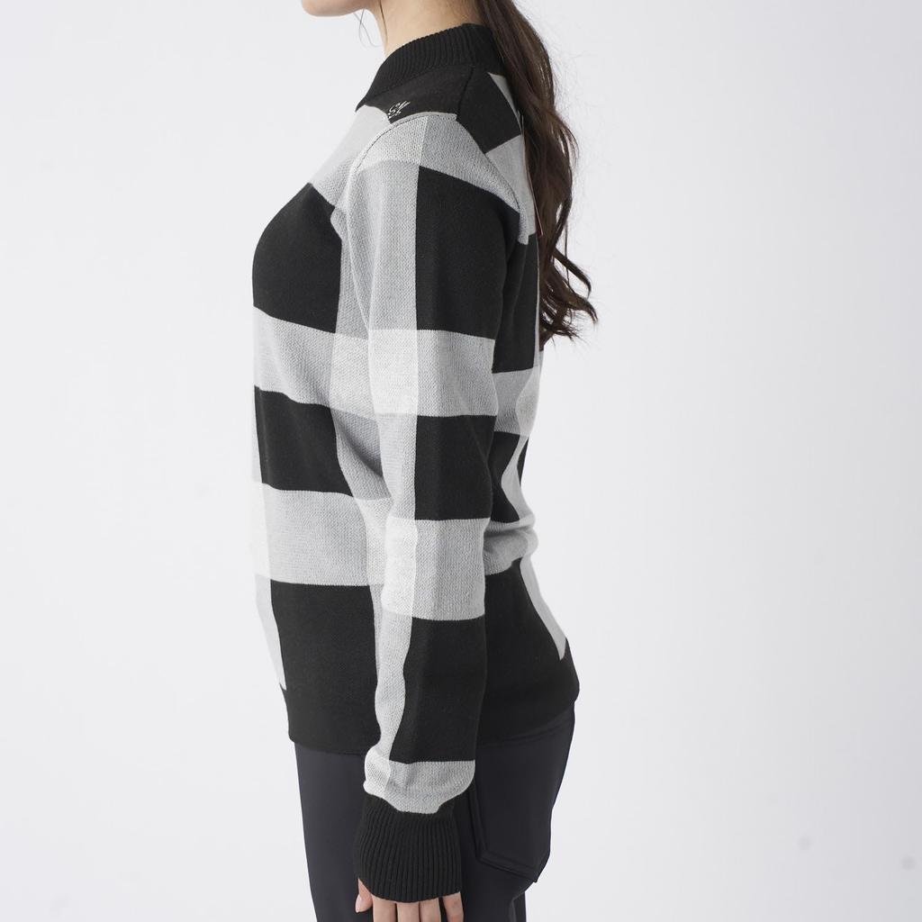 Marie Claire Black Mock Neck Checkered Golf Sweater Women's (735751)