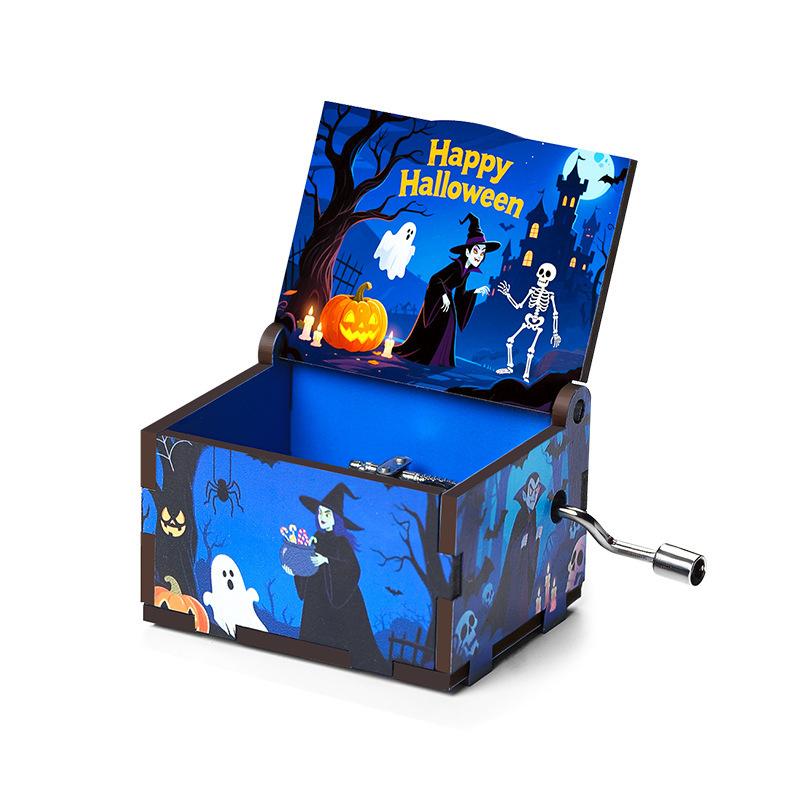 2025 Latest Halloween Series Art Six sided Painted Hand Cranked Music Box Holiday Gift High Quality Durable Perfect Gift