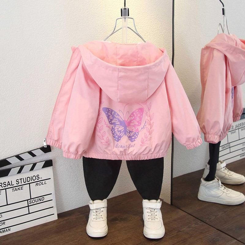 Kindermode Mantel 2025 Frühling und Herbst Mädchen Lässige Dünne Kapuzenjacke