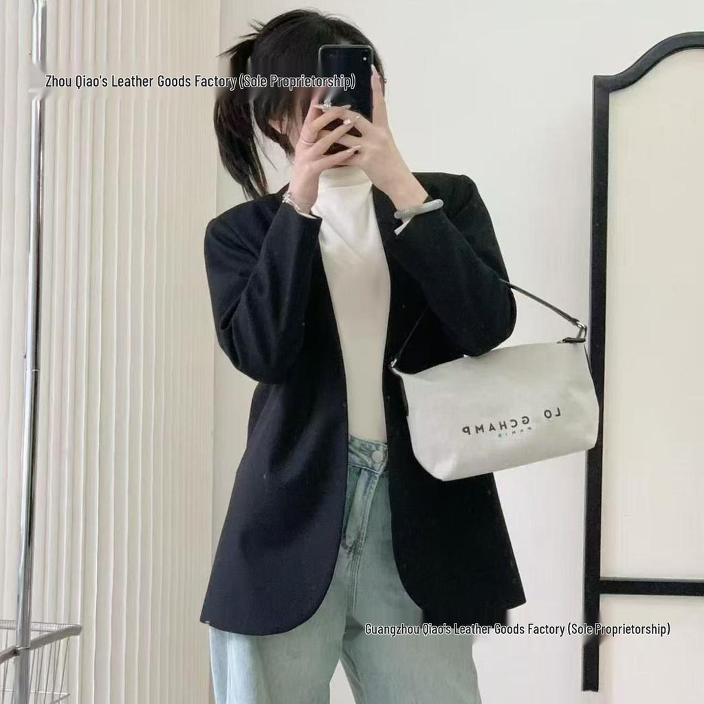 High-Quality Dragon Inlay Bamboo Joint Women's Crossbody Tote - Large Capacity Canvas Commuter Bag