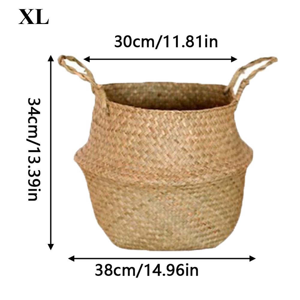 Plant Basket with Handles Wicker Basket Plant Pot Storage Basket Rattan Hanging Flower Pot Laundry Home Decor