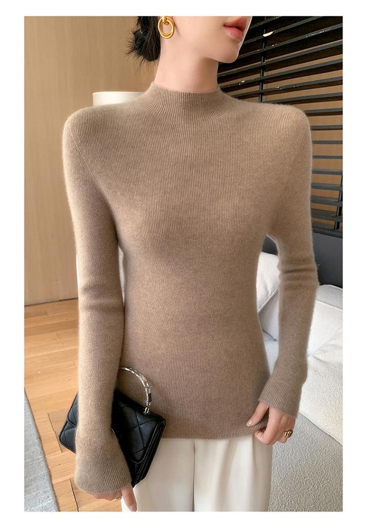2025 Autumn/Winter Women's Half-High Neck Andy Velvet Slimming Knit Sweater - New Arrival