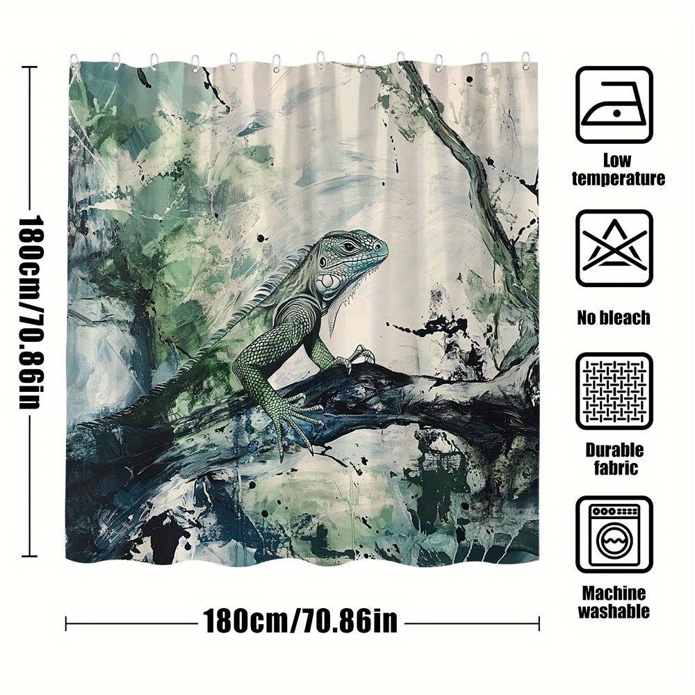 Green Iguana Shower Curtain - Animal Theme, Natural Landscape Design, Polyester Bathroom Decor,  12 Hooks