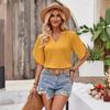 Women Casual V-Neck Loose Pullover Top Half Sleeved Blouse Solid Color Spring Summer Shirt S-XL
