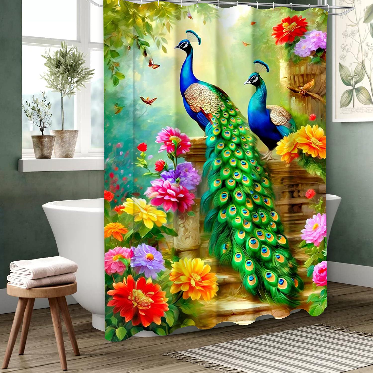

Занавеска для ванной с рисунком цветов и павлинов Водонепроницаемая занавеска для душа для ванной комнаты с 12 крючками Домашний декор Бесплатная доставка 180x180cm curtain фиолетовый