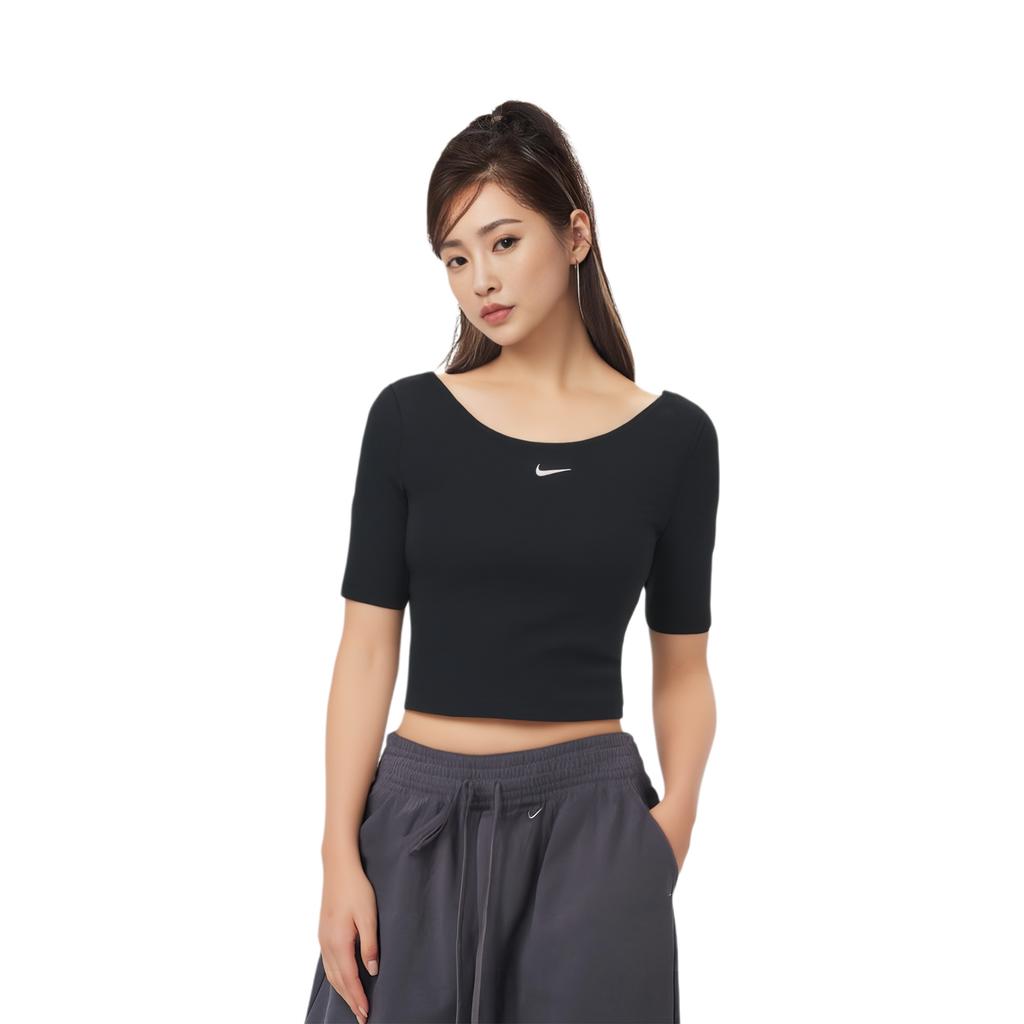 Nike Lauf-Trainings-Rundhals-Strick-Kurzarm-T-Shirt Damen Tops Schwarz CZ9813-010