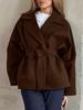 High-end Women's Autumn/Winter Woolen Coat with Versatile Waist Tie and Suit Collar