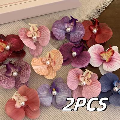 2 Stück Entenschnabelklemme Orchidee Schmetterling Haarklammer Phalaenopsis Perle Seitenklemme Haarstyling-Werkzeuge Schleife Blume Haarspangen