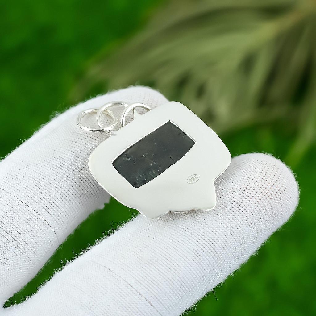 Anniversary Gift For Her Natural Black Tourmaline Rough Pendant 925 Silver