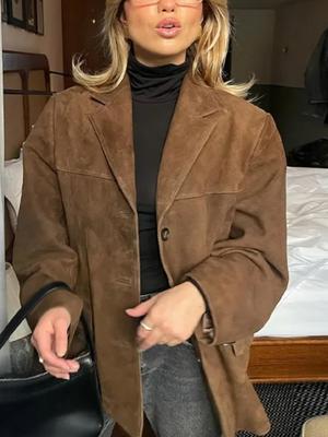 Loose Vintage Suede Jackets Women Lapel Single Breasted Long Sleeves Pockets Blazer Jacket Autumn Maillard Outerwears
