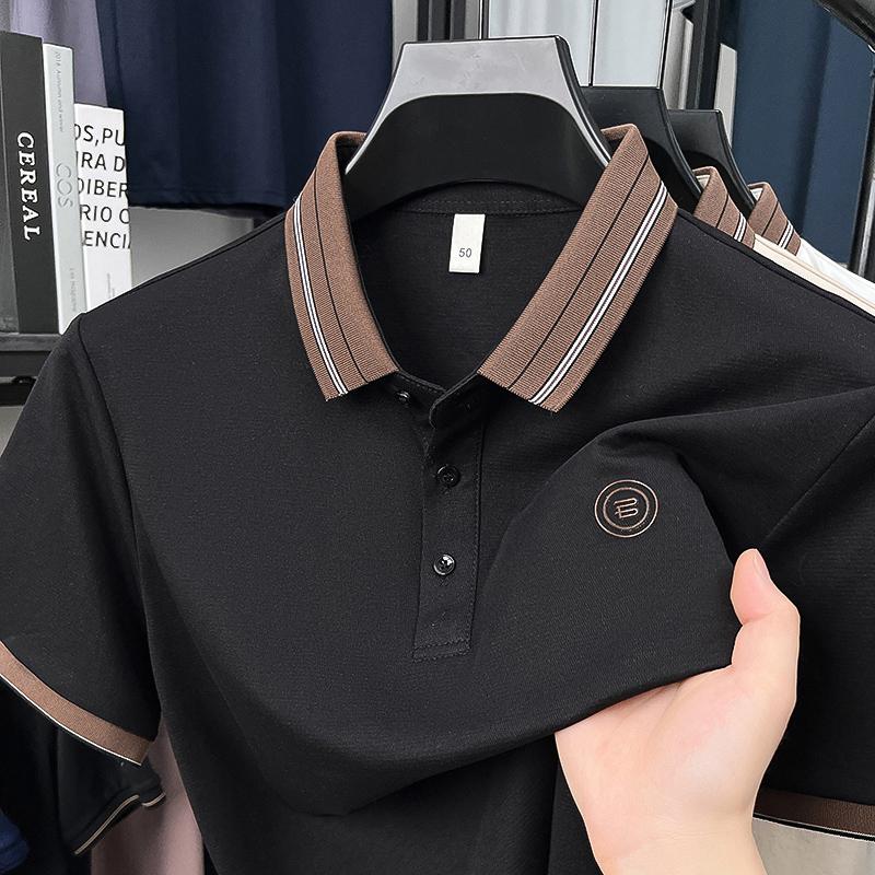 

Men s Polo Shirt Contrast Color Lapel T-Shirt Summer Badge Print Short Sleeve High-End Business Casual Menswear 4XL чорний