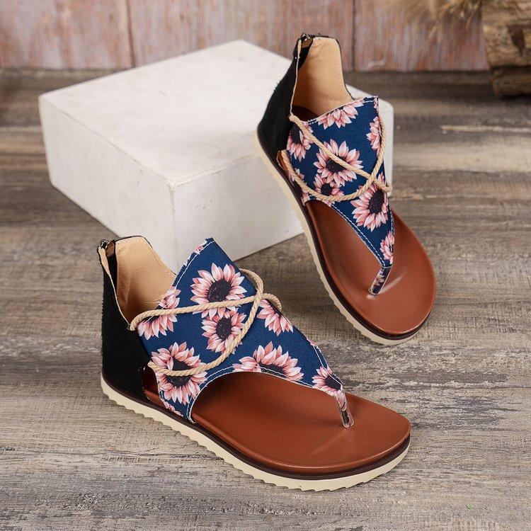 

Foreign trade large size flat-bottomed casual sandals women s 2025 new mezzanine printing rear zipper herringbone beach shoes 36