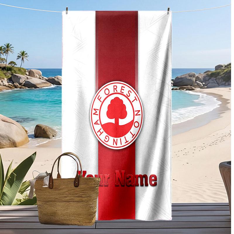 Nottingham Forest FC Personalized Printed Beach Towel Soccer Logo Support Custom Name Text Absorbent Towel For Sport Travel Special Gift