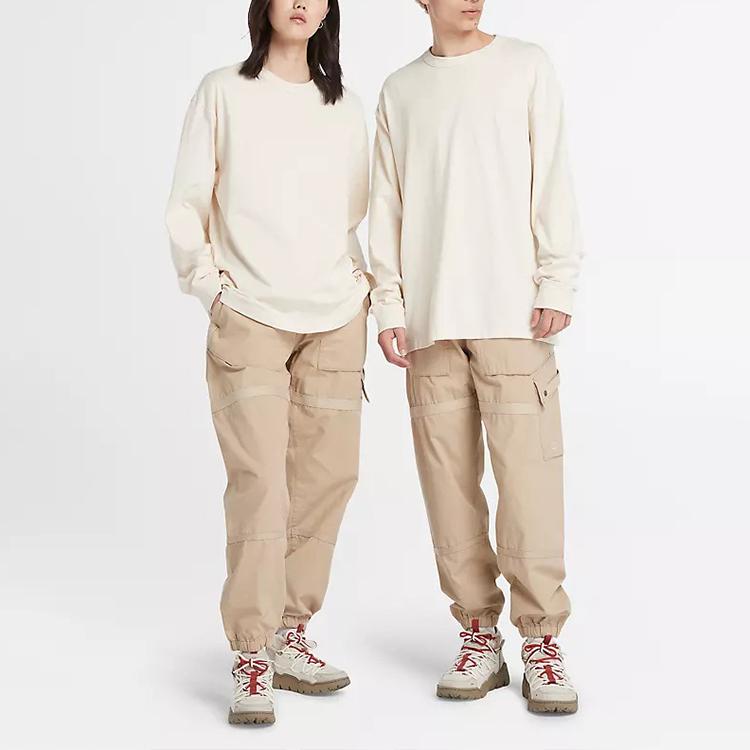 Timberland Pattern Printed Crew Neck Long Sleeve T-Shirt Unisex Tops White A6BM2-CR3