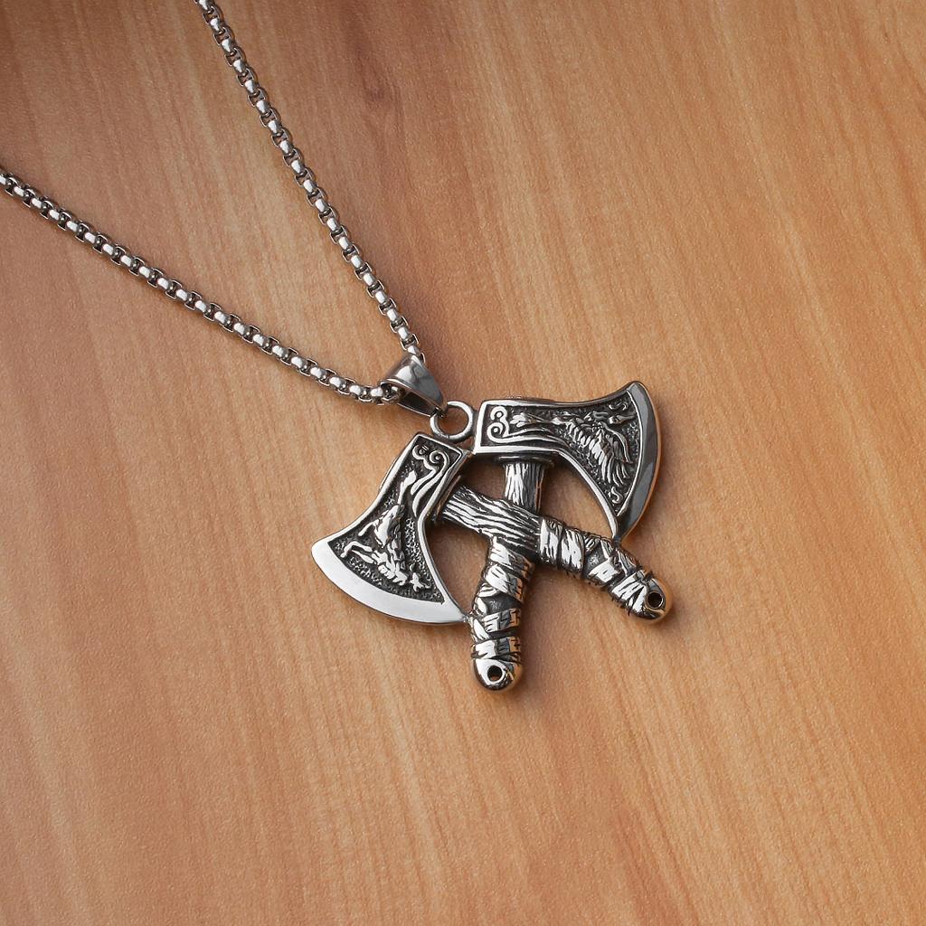European and American Popular Jewelry Retro Necklace Men's Titanium Steel Battle Axe Pendant Titanium Steel