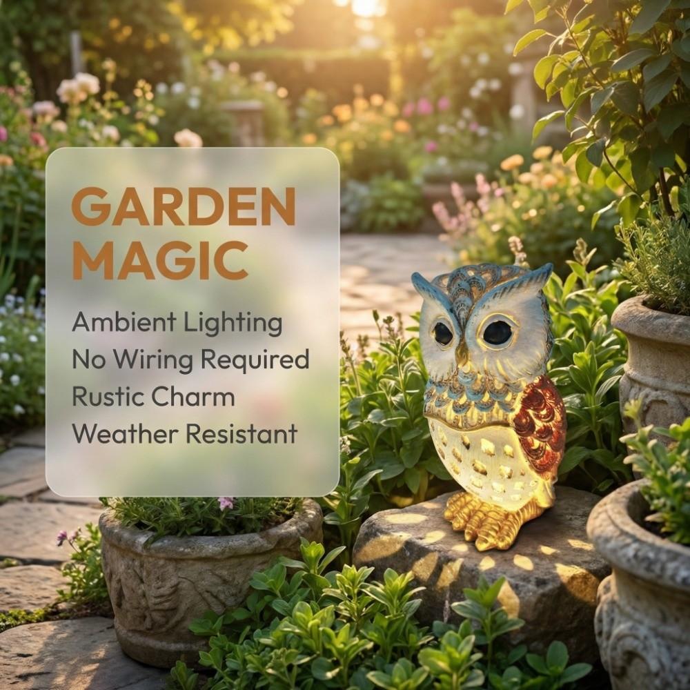 Automatic Light Sensor Owl Resin Light Solar Powered Garden Decoration Lights  Courtyard