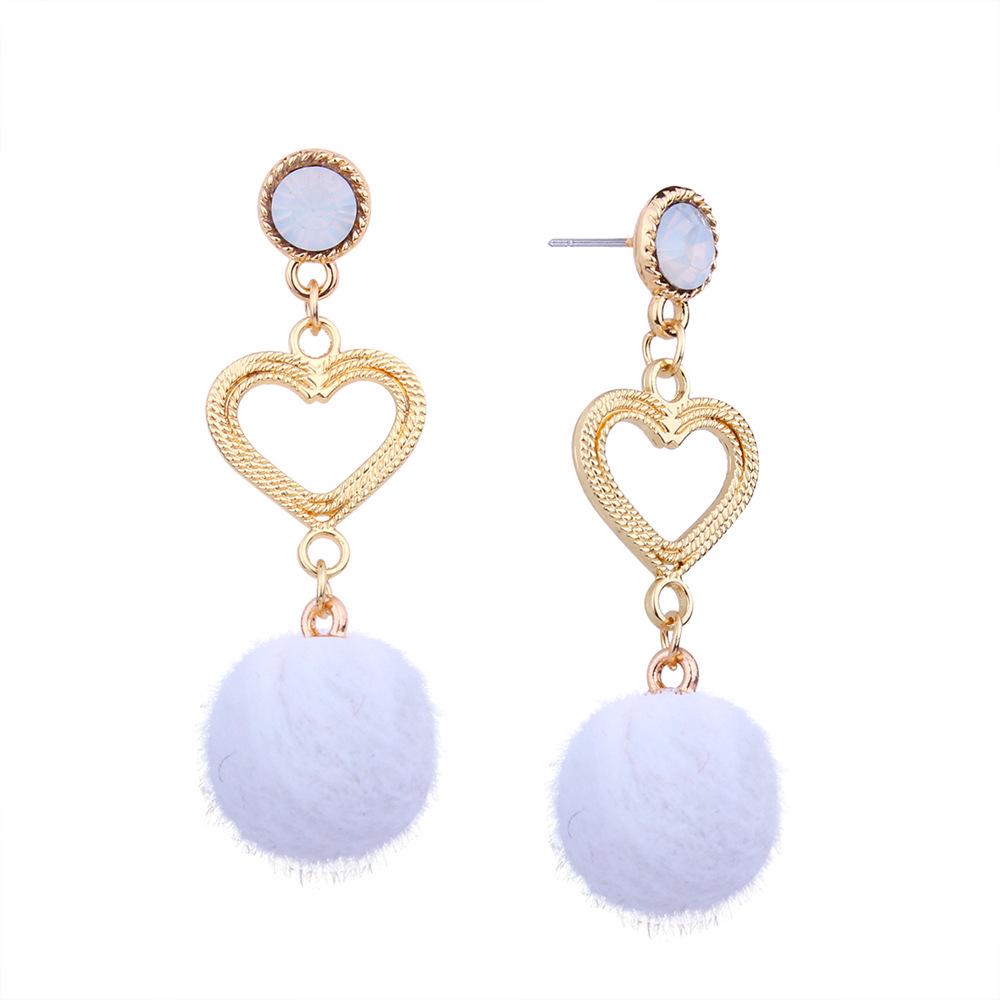 Pretty Rhinestone Heart Earrings Lovely Hairball Eardrop Ornament Birthday Valentine's Day Gift