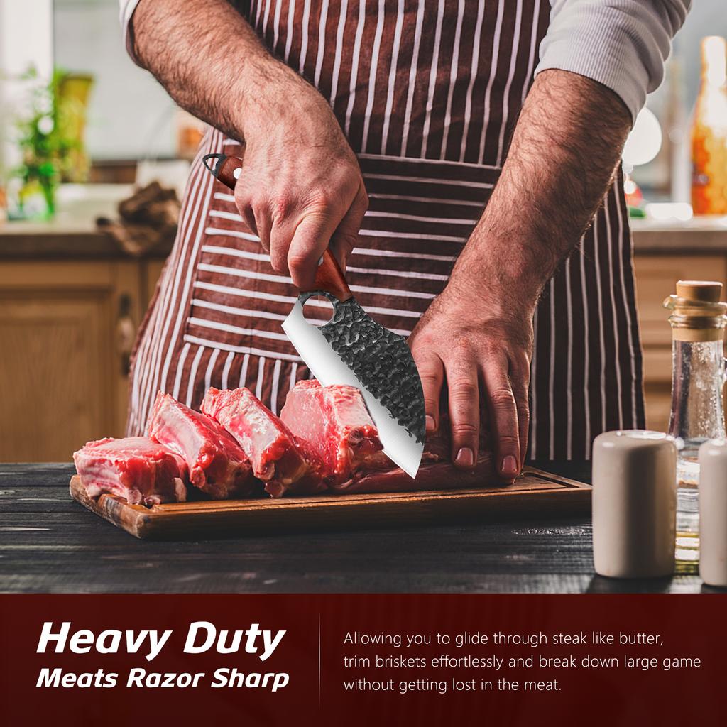 Ultra Sharp Japanese Butcher Knife with Finger Hole Boning Knife Meat Cleaver Stainless Steel Chef Knife Full Tang Wood Handle