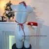 Red Pom-Pom Tie-Up Christmas Lingerie Halter Bodysuit