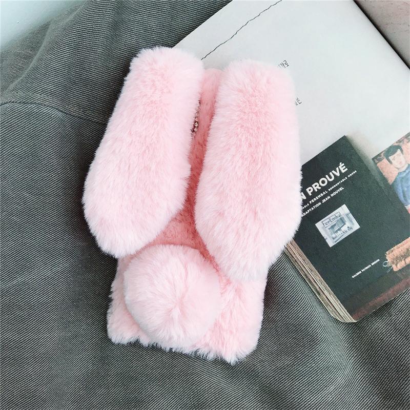 

Soft Fur Phone Case For Samsung Galaxy A06 A05s A04s A03s A02s A01 A71 A51 A41 A31 A21s A11 Furry Rabbit Bunny Warm Plush Cover Galaxy A06 рожевий