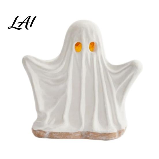 Three Dimensional Festival Crafts Ghost Ornament with Warm Light Cute Spooky Luminous Figurine Seasonal Home Supplies Resin Night Light for Tabletop