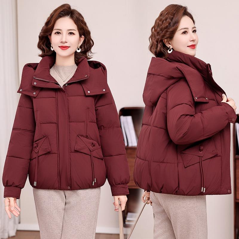 Middle-aged and elderly down cotton-padded clothes women's short hooded winter new fashion cotton-padded clothes plus size mother's cotton-padd