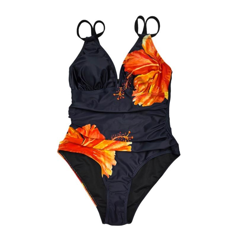 Damen S Floral Print Sexy Rückenfrei Eng Übergröße Badeanzug