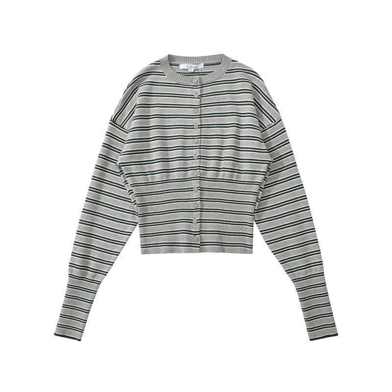 Kaslead New Women Clothes Western Style Fashion Simple Stripe Cardigan Sweater Leisure Shorts Set