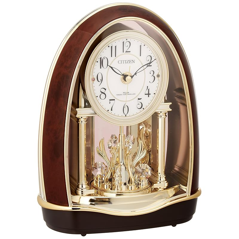RHYTHM Citizen Настольные радиоуправляемые аналоговые часы с 12 мелодиями, Коричневые, CITIZEN PARDREAM R414 (4RN414-023)