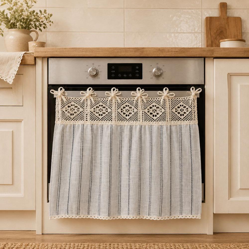 Pastoral Style Kitchen Stove Cover Skirt Handmade Stove Decor Valance Cabinet Curtain Small Window