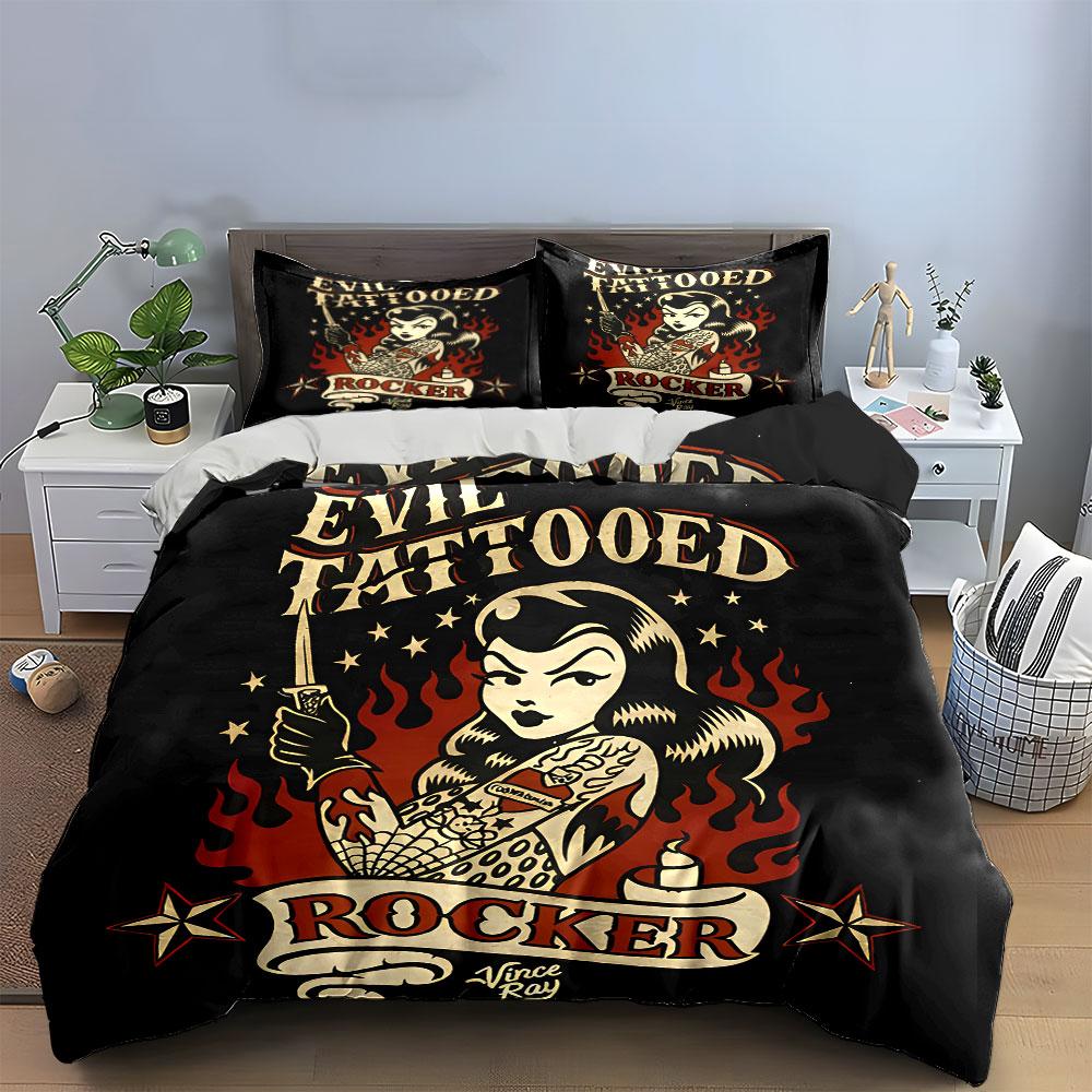 Evil Tattooed Rocker Design Bedding Duvet Cover Set Duvet Cover Pillowcases (1*Duvet Cover 2*Pillowcases, Without Duvet Insert)