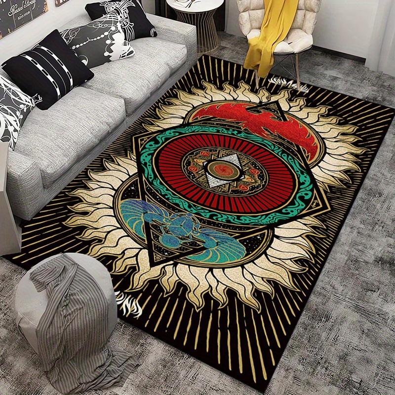 Aztec Sun Rug for Boho Living Room - Vibrant Tribal Design, Large Size Carpet, Ethnic Home Decor Skid resistant carpet