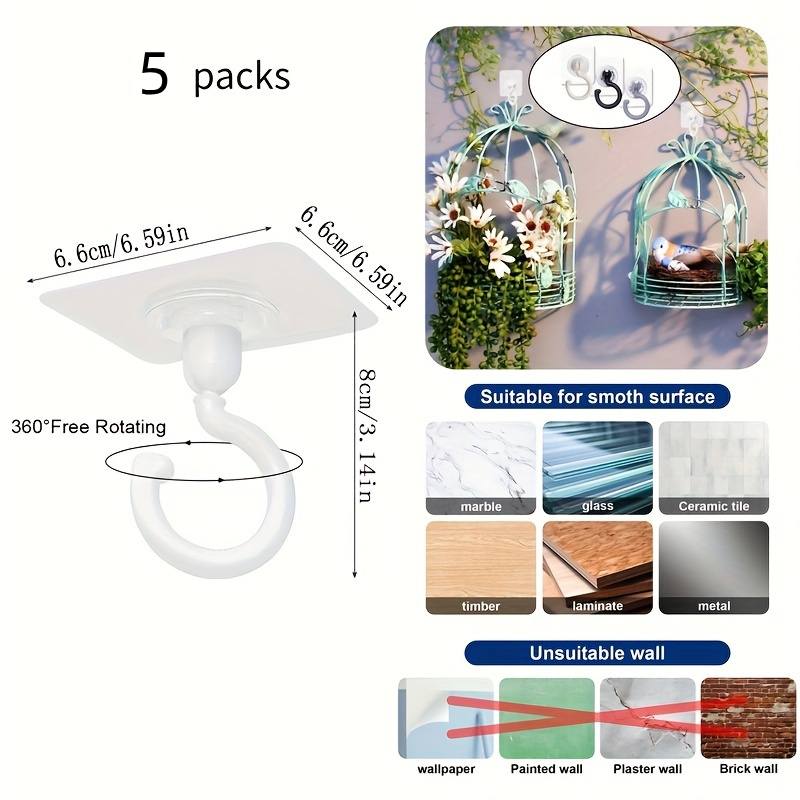 5pcs White 360 Degree Rotating Self-Adhesive Ceiling Hooks For Hanging Lamps Green Plants Lanterns Wind Chimes Mobile Curtains
