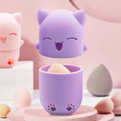 Violet Doux Silicone Cosmétique Éponge Mélangeur Boîte Support Beauté Poudre Houppette Mélangeur Support Éponge Maquillage Œuf Étui de Séchage Portable