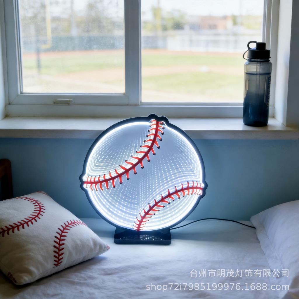 LED Baseball Infinity Mirror Neon Decor Light for Bedroom & Party