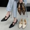 2024 Woman Fashion Pointed Toe Buckle Shoes Apricot Retro Kawaii Solid Female Shoes Flats Casual Shallow Mouth Mary Jane Shoes
