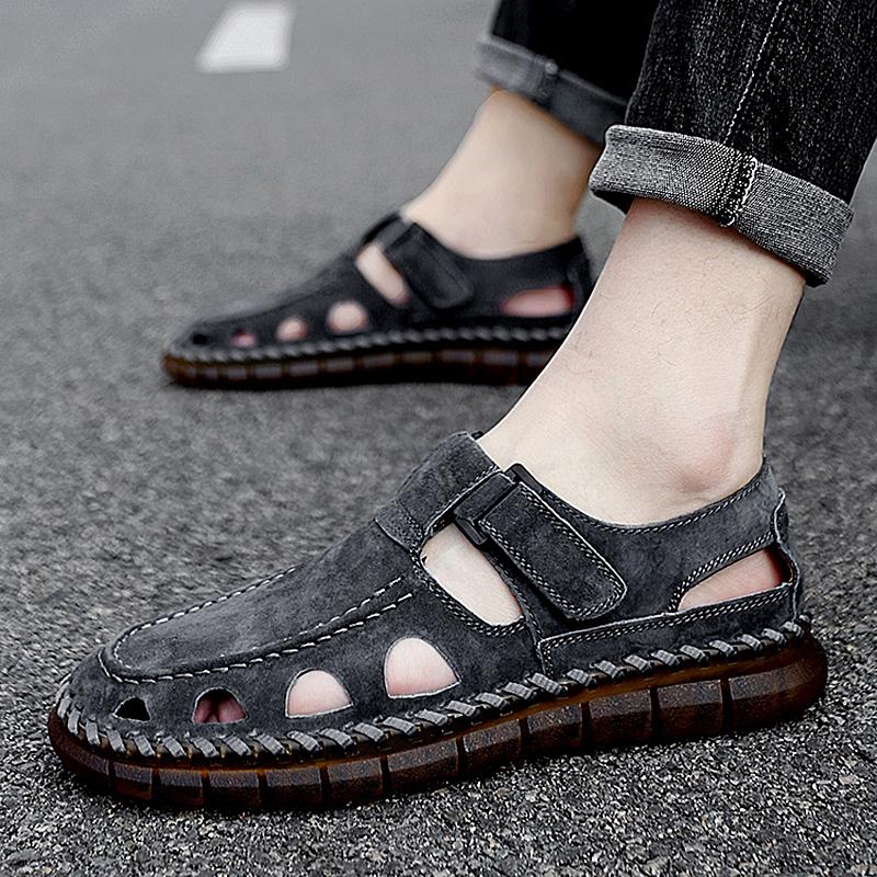 FashionGenuine Leather Men Sandals Big Size Summer Shoes Outdoor Casual Sandals Cowhide Beach Shoes Two Uses Men's Sandals Slippers