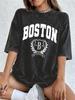 Boston Persönlichkeitsaufdruck Gewaschene T-Shirts Damen Baumwolle Oversize T-Shirt Lässig Weiche Kurzarm-Tops Sommer O-Ausschnitt Kleidung