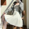 Women's Knit Mini Skirt Spring and Autumn High-waist Pleated Skater Skirt Knit Short Skirt