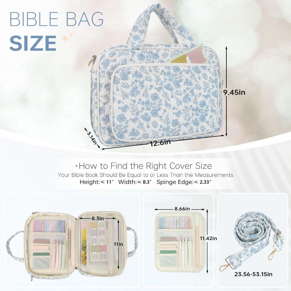 Quilted Bible Cover Case for Women Large with Pen Stickers Bible Study Supplies Protective Dust-proof Bible Cover Bag