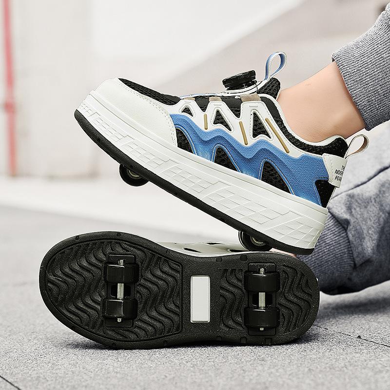 Boys' Runaway Shoes 2025 New Summer Children's Pulley Sports Shoes Double-wheel Mesh Breathable Fashion Four-walk Shoes