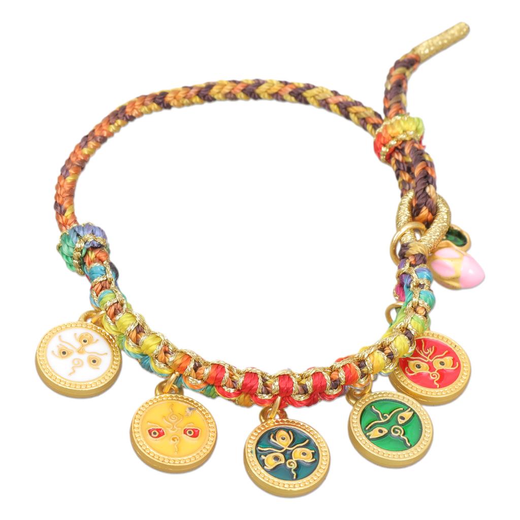 Colorful Rope Bracelet Tibetan Thangka Bangle Five Way God of Wealth Handchain National Wind Peach Knot Wristwear