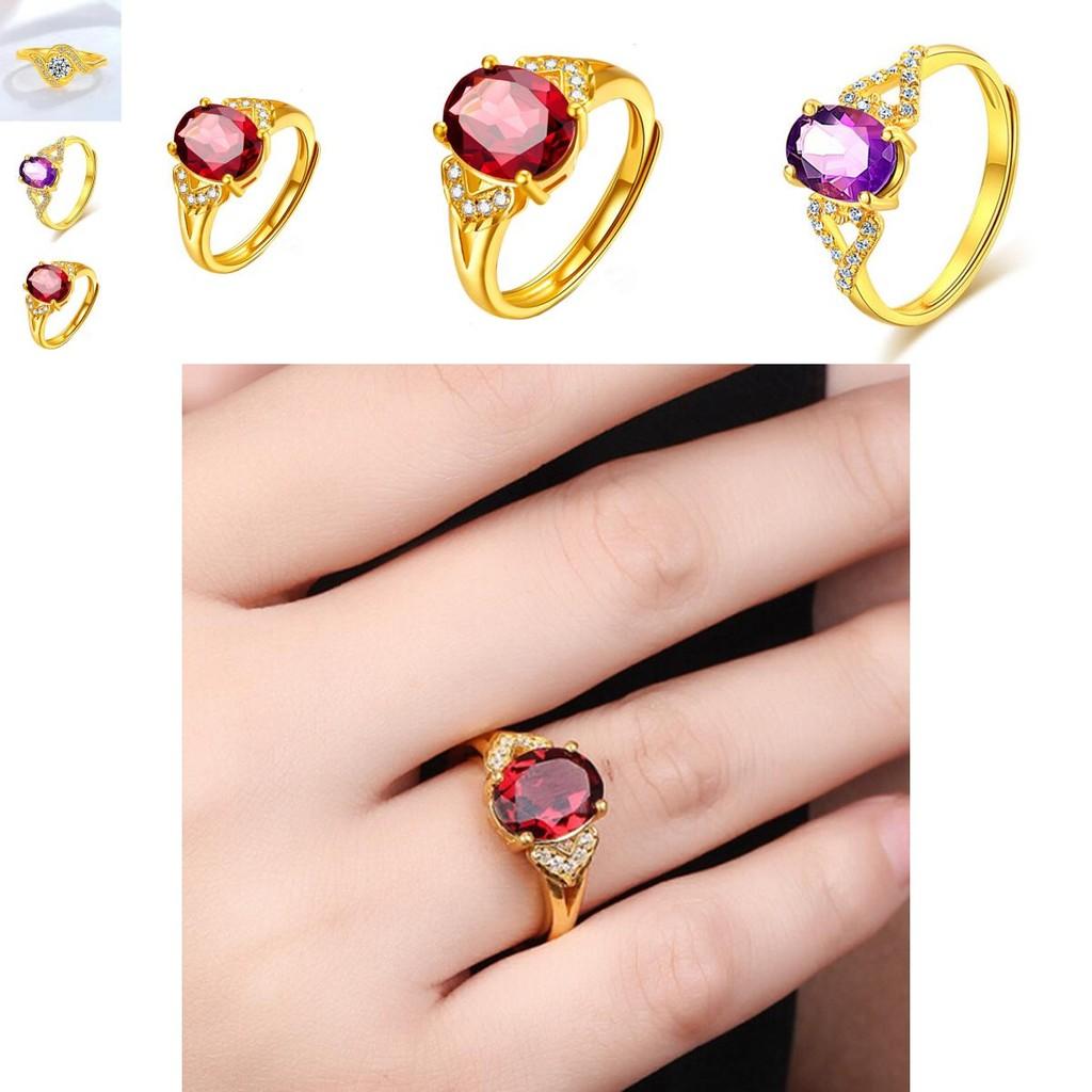 Beautiful Adjustable Womens Ring Featuring Purple Amethyst And Glittering Diamond Accents