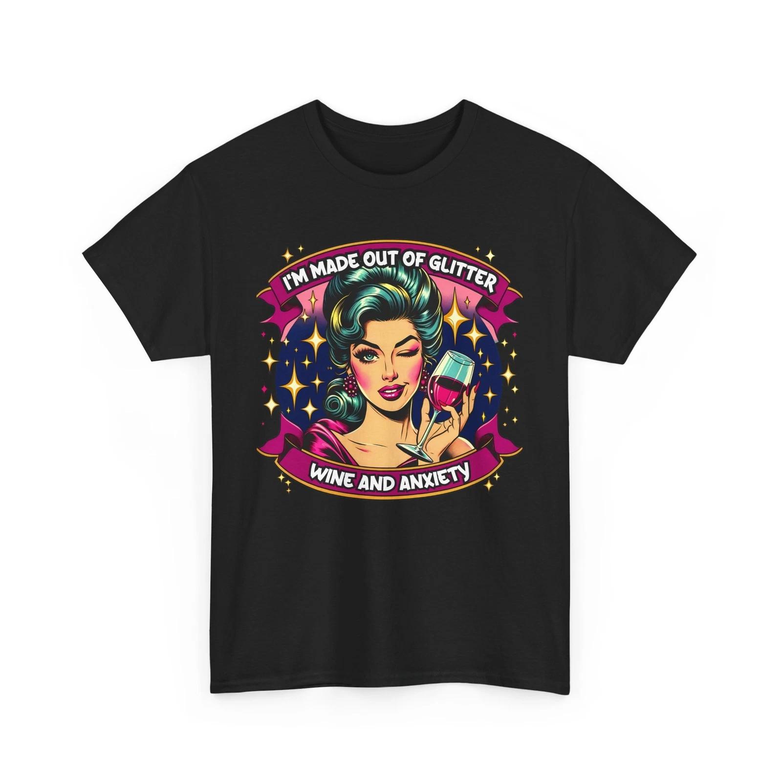 Funny Anxiety T-Shirt - Mental Health Humor - Wine & Anxiety S