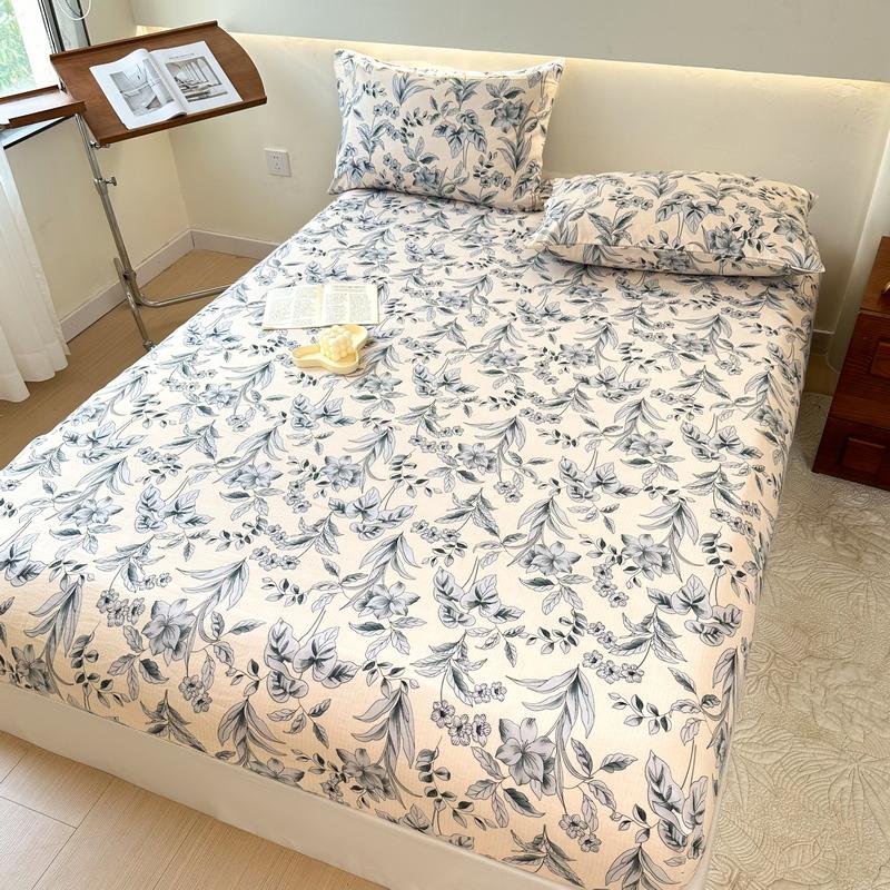 1 Stück Spannbettlaken Bedruckter Bettbezug Elastische Bettlaken für Zuhause Matratzenschoner Floraler Stil Bettwäsche (Kein Kissenbezug)
