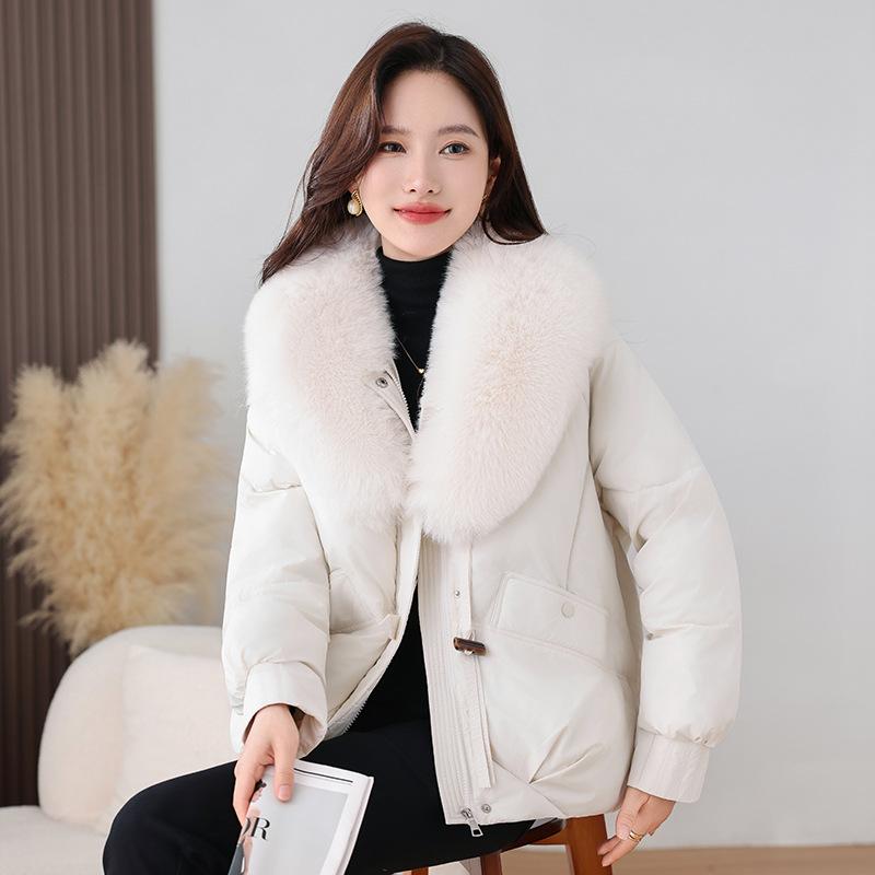 Winter Casual Down-padded Jacket for Women, Short, Thickened, Large Fur Collar Design, Cotton-padded Jacket, Small Cotton-padded Jacket