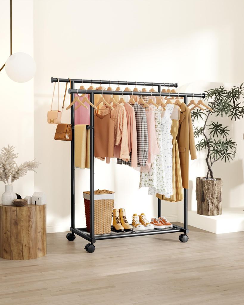 Sakugi Slim and Stylish Metal Clothes Rack with Double Casters for Closet Organization and Clothing 98cm X 42cm X 150cm Black Poles, & Shelves,